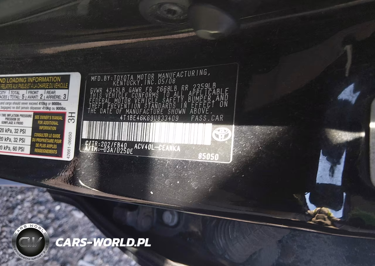 2009 Toyota Camry VIN:4T1BE46K69U833409 - 9