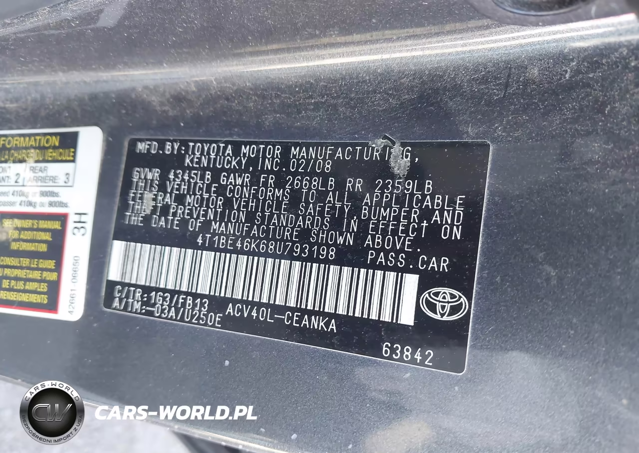 2008 Toyota Camry Le VIN:4T1BE46K68U793198 - 9