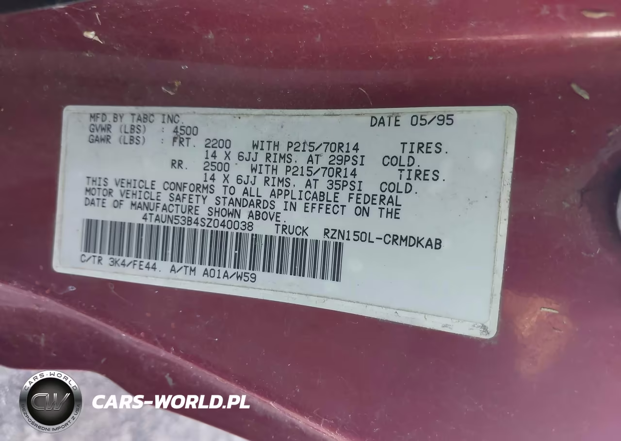 1995 Toyota Tacoma Xtracab VIN:4TAUN53B4SZ040038 - 9