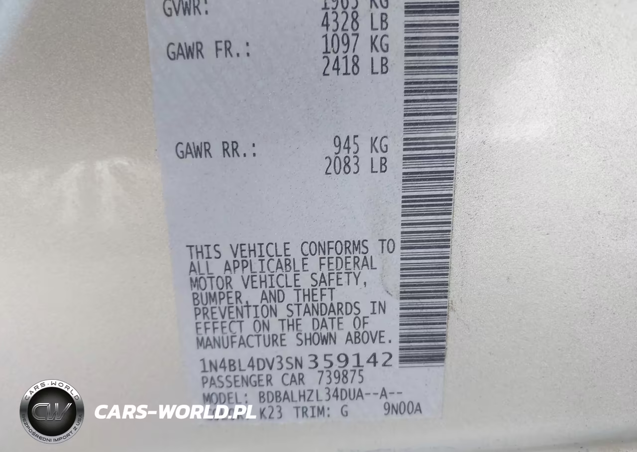 2025 Nissan Altima Sv Fwd VIN:1N4BL4DV3SN359142 - 9