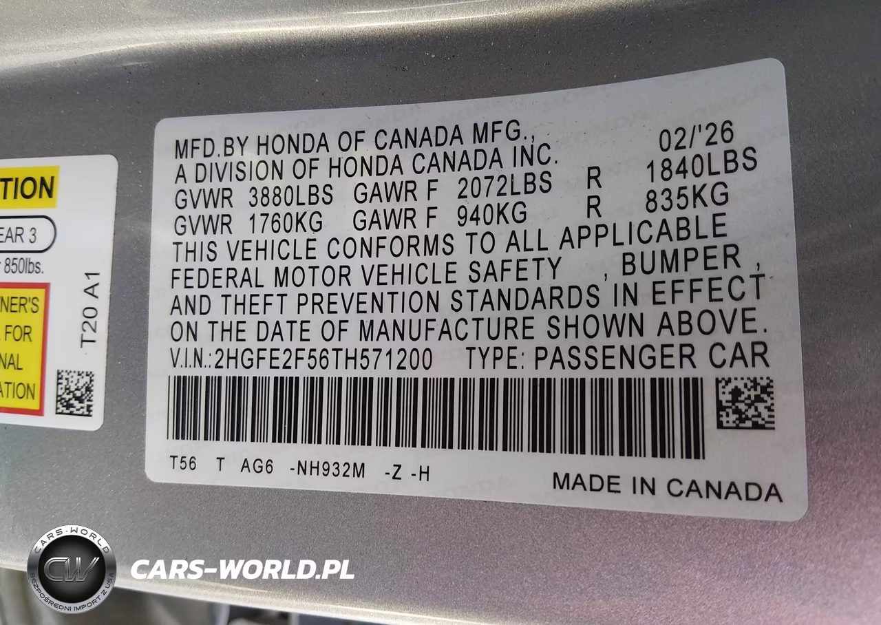 2026 Honda Civic Sport VIN:2HGFE2F56TH571200 - 9