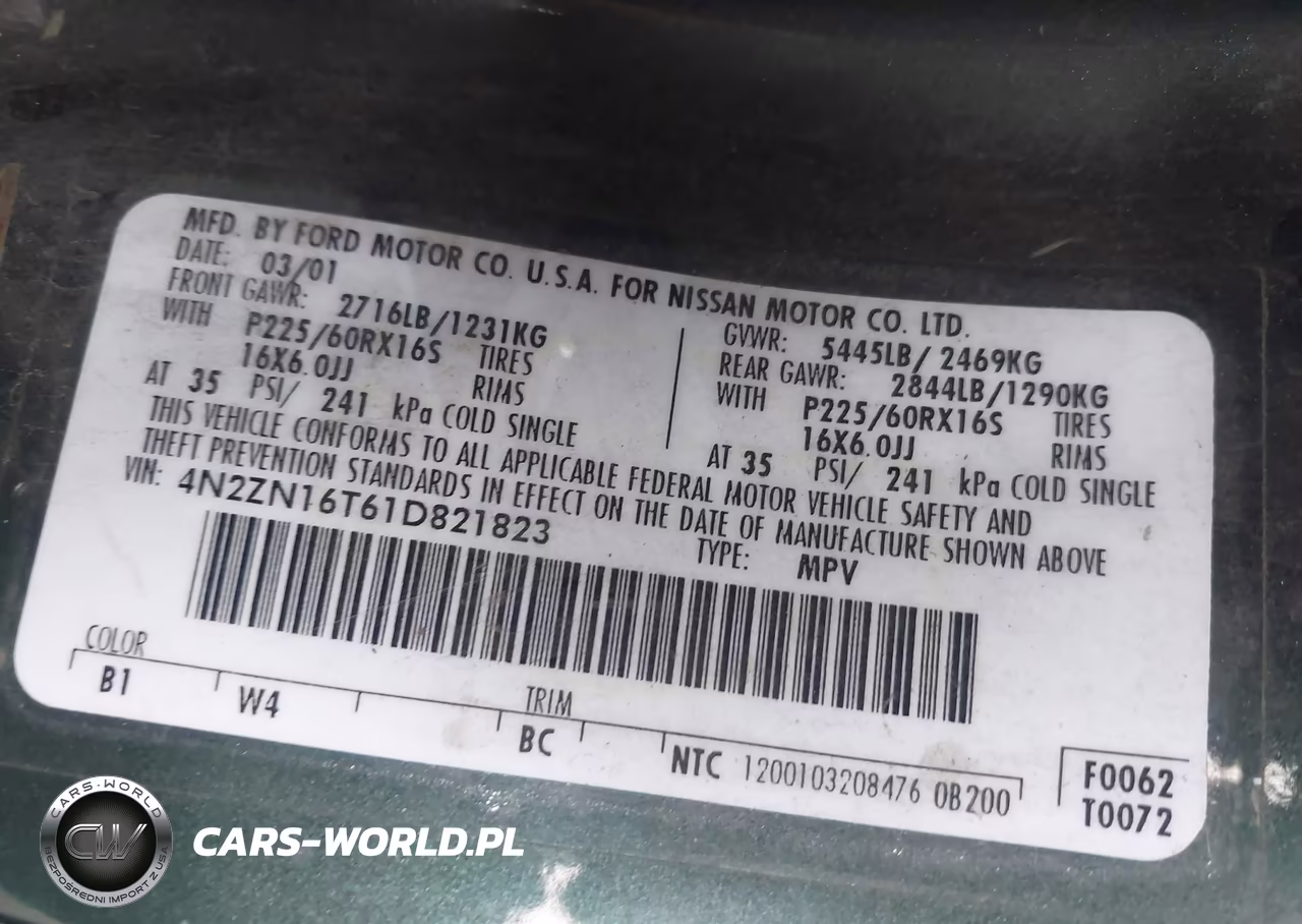 2001 Nissan Quest Se VIN:4N2ZN16T61D821823 - 9