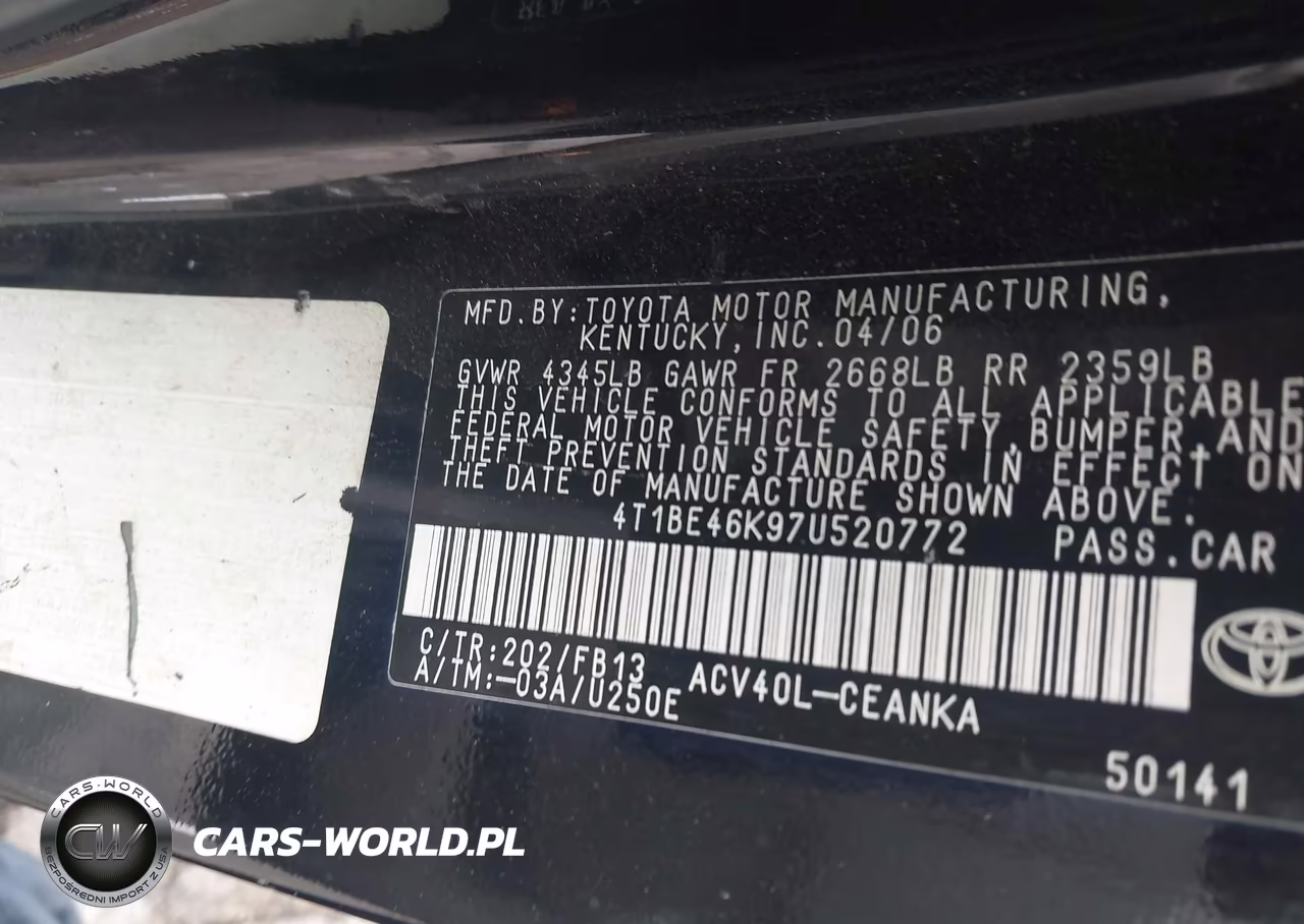 2007 Toyota Camry Le VIN:4T1BE46K97U520772 - 9
