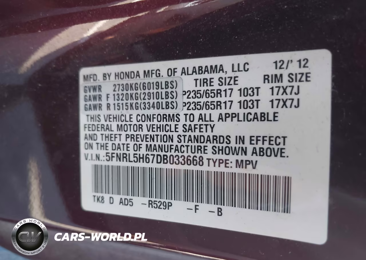 2013 Honda Odyssey Ex-L VIN:5FNRL5H67DB033668 - 9
