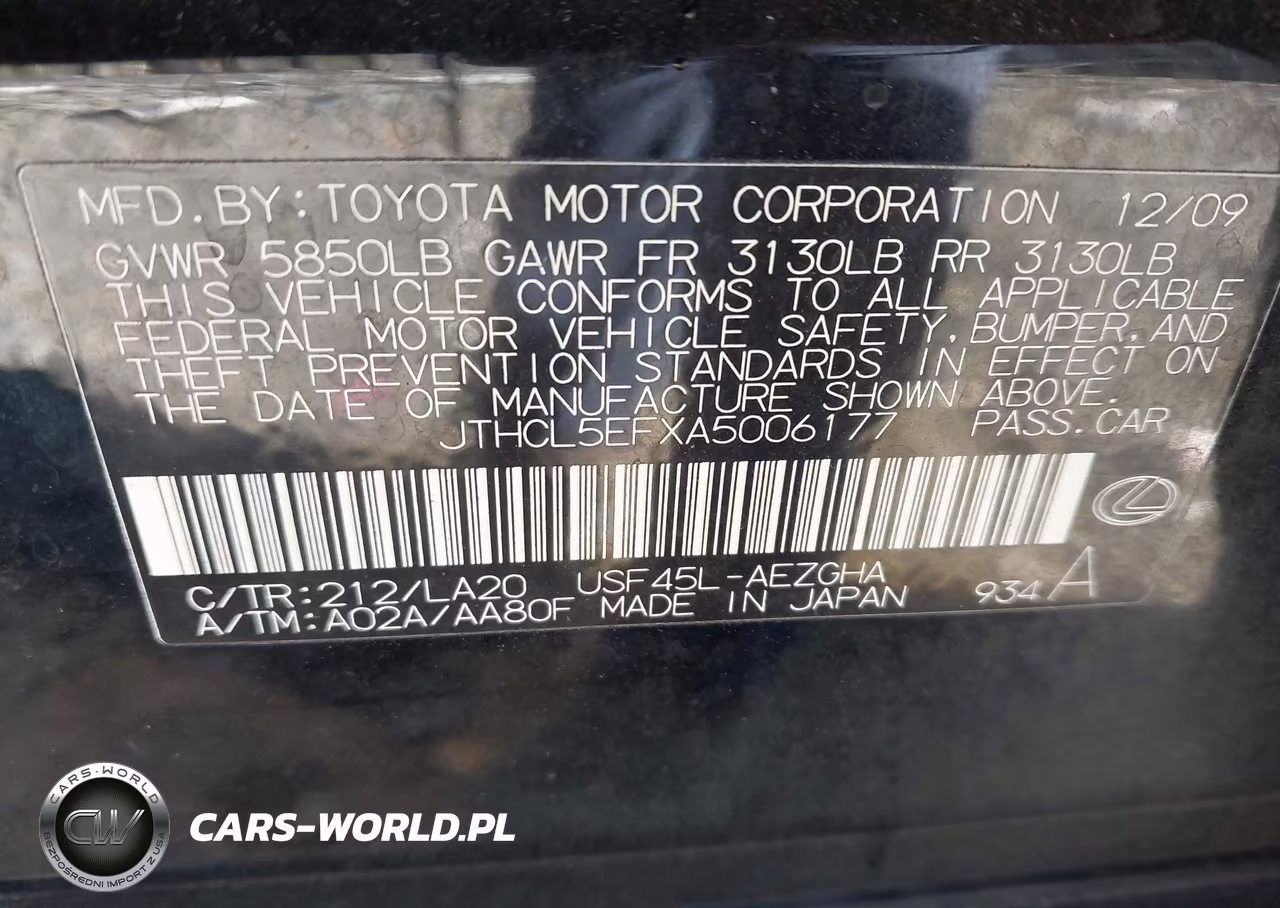 2010 Lexus Ls 460 VIN:JTHCL5EFXA5006177 - 9