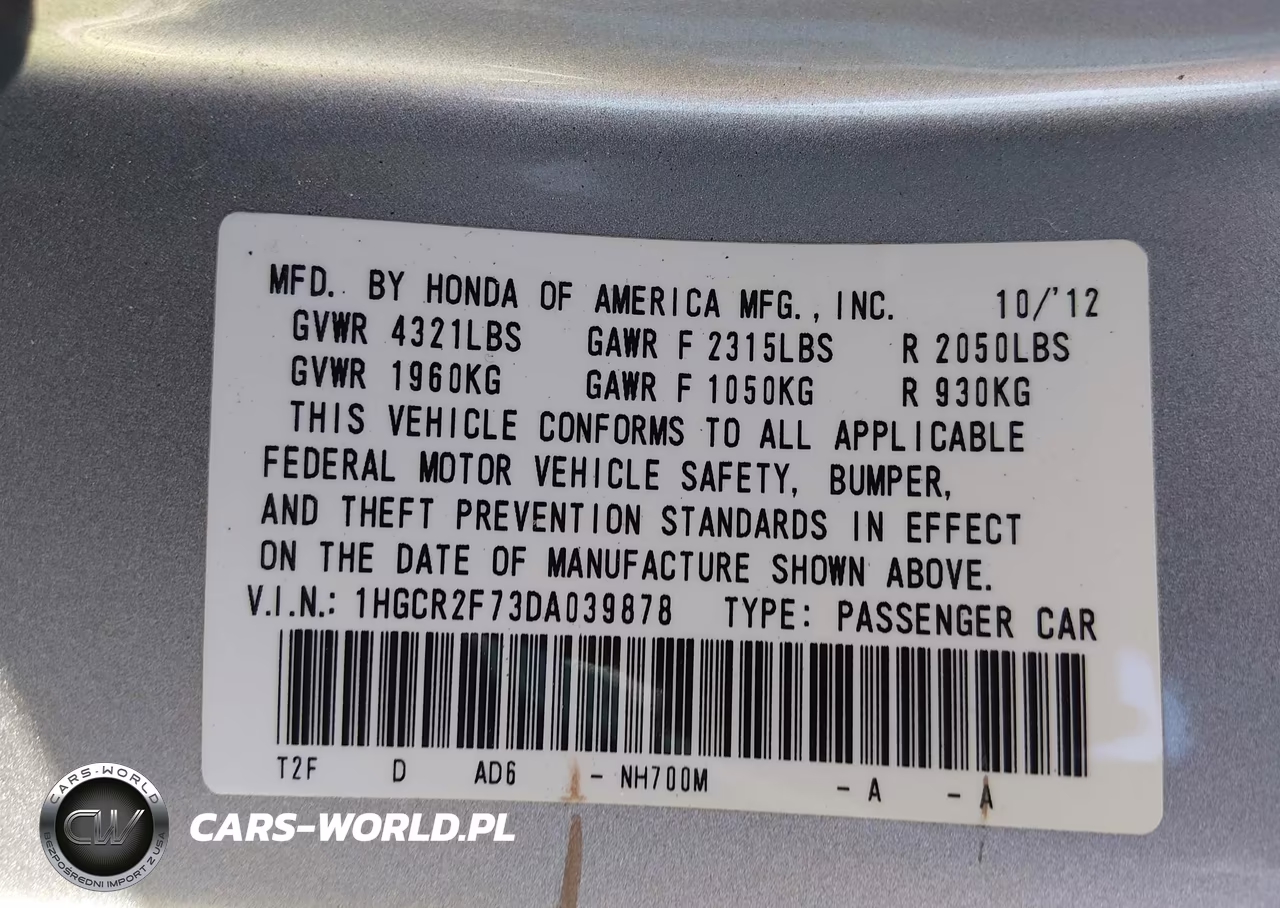2013 Honda Accord Ex VIN:1HGCR2F73DA039878 - 9