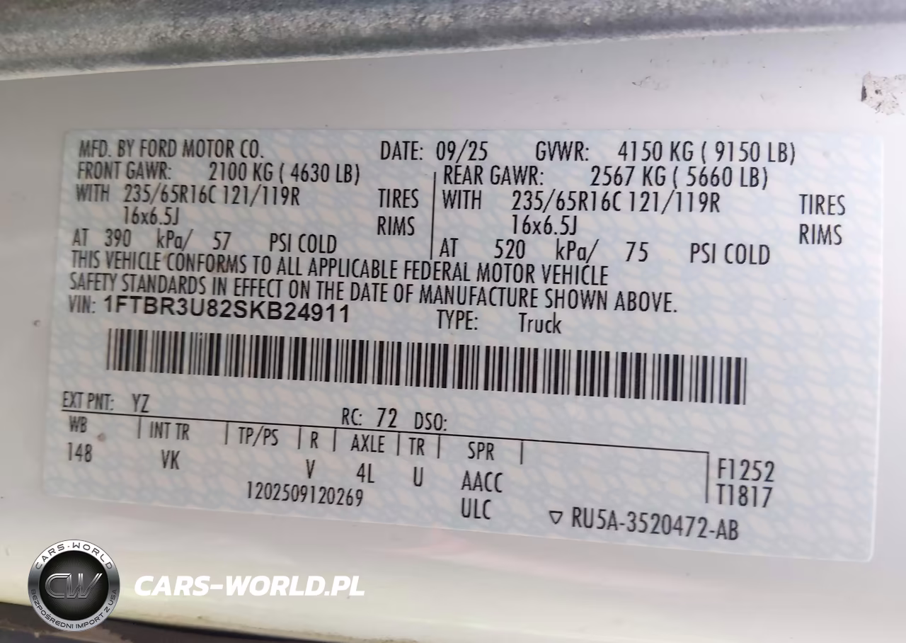 2025 Ford Transit-250 Cargo Van VIN:1FTBR3U82SKB24911 - 9