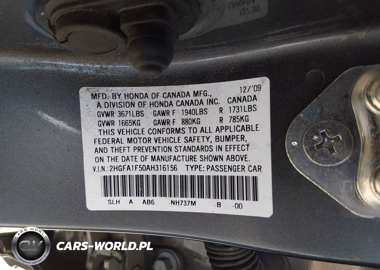 2010 Honda Civic Lx VIN:2HGFA1F50AH316156 - 9