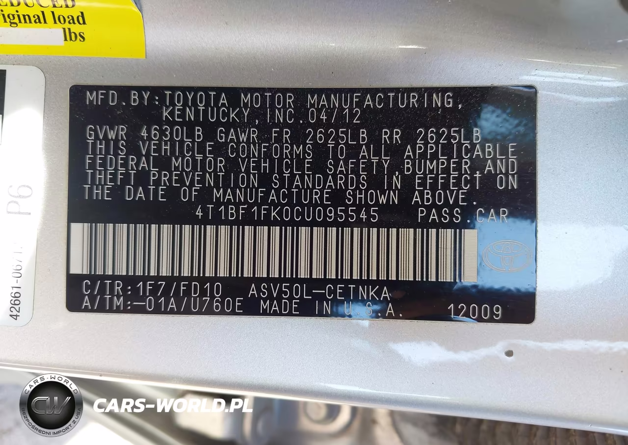 2012 Toyota Camry Le VIN:4T1BF1FK0CU095545 - 9
