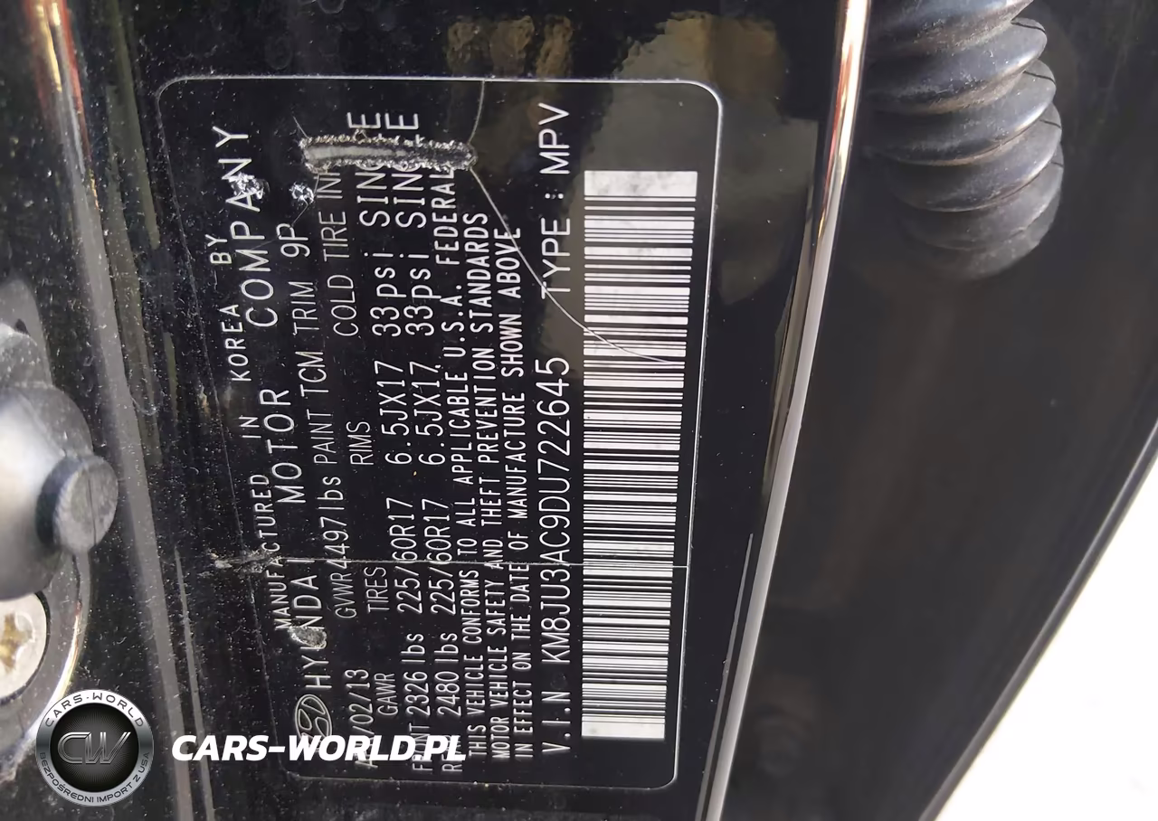 2013 Hyundai Tucson Gls VIN:KM8JU3AC9DU722645 - 9