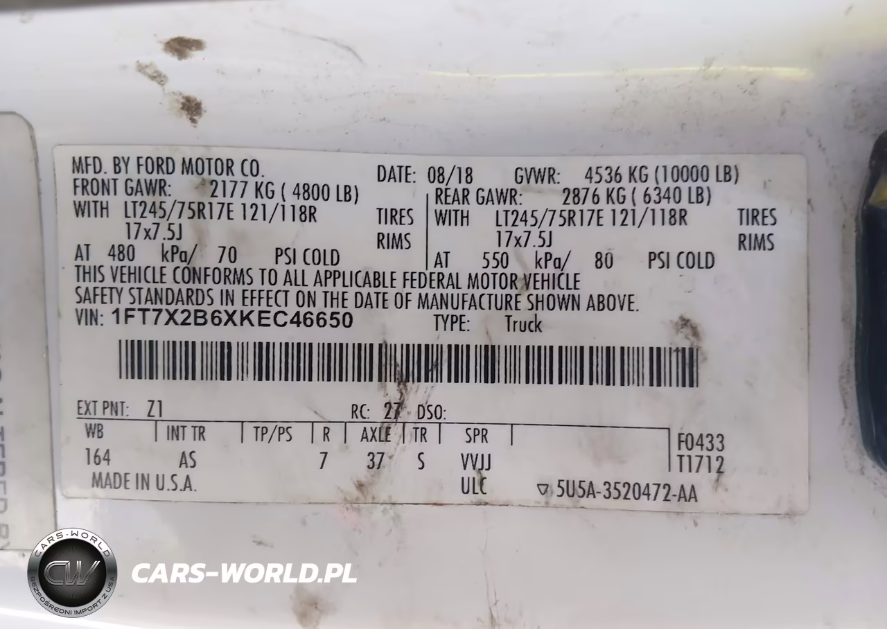 2019 Ford F-250 Xl VIN:1FT7X2B6XKEC46650 - 9