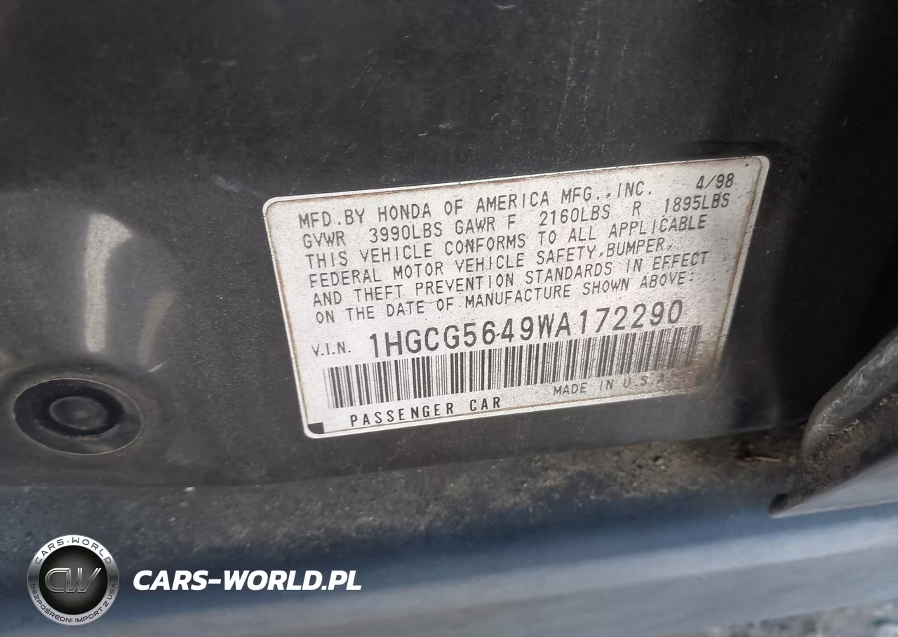 1998 Honda Accord Lx VIN:1HGCG5649WA172290 - 9