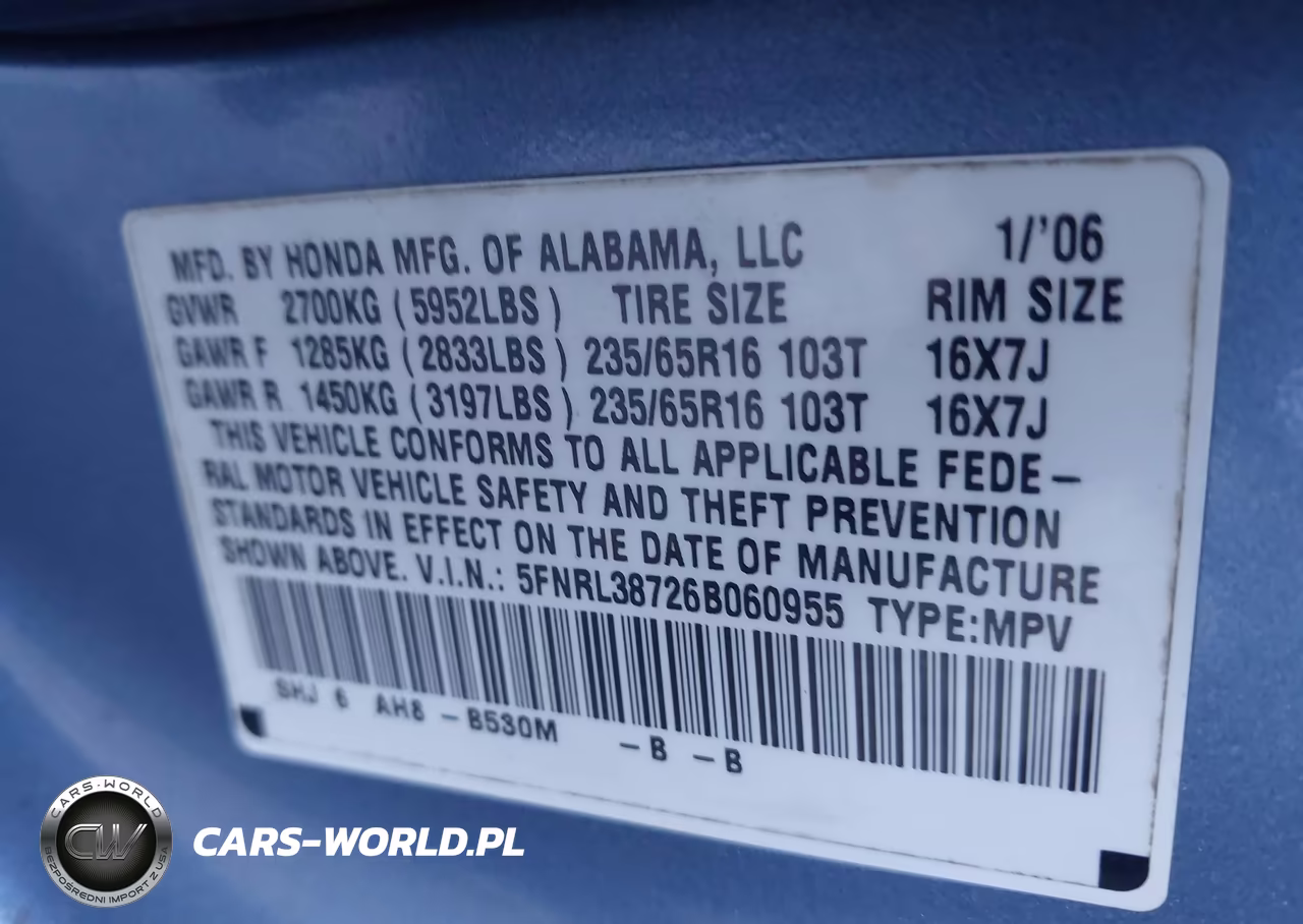 2006 Honda Odyssey Ex-L VIN:5FNRL38726B060955 - 9