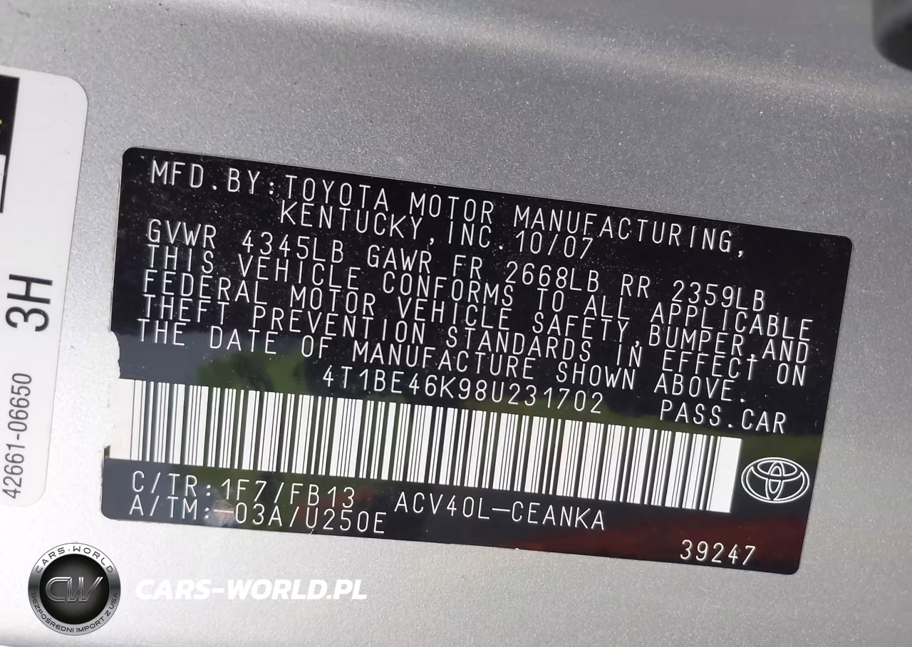 2008 Toyota Camry Le VIN:4T1BE46K98U231702 - 9