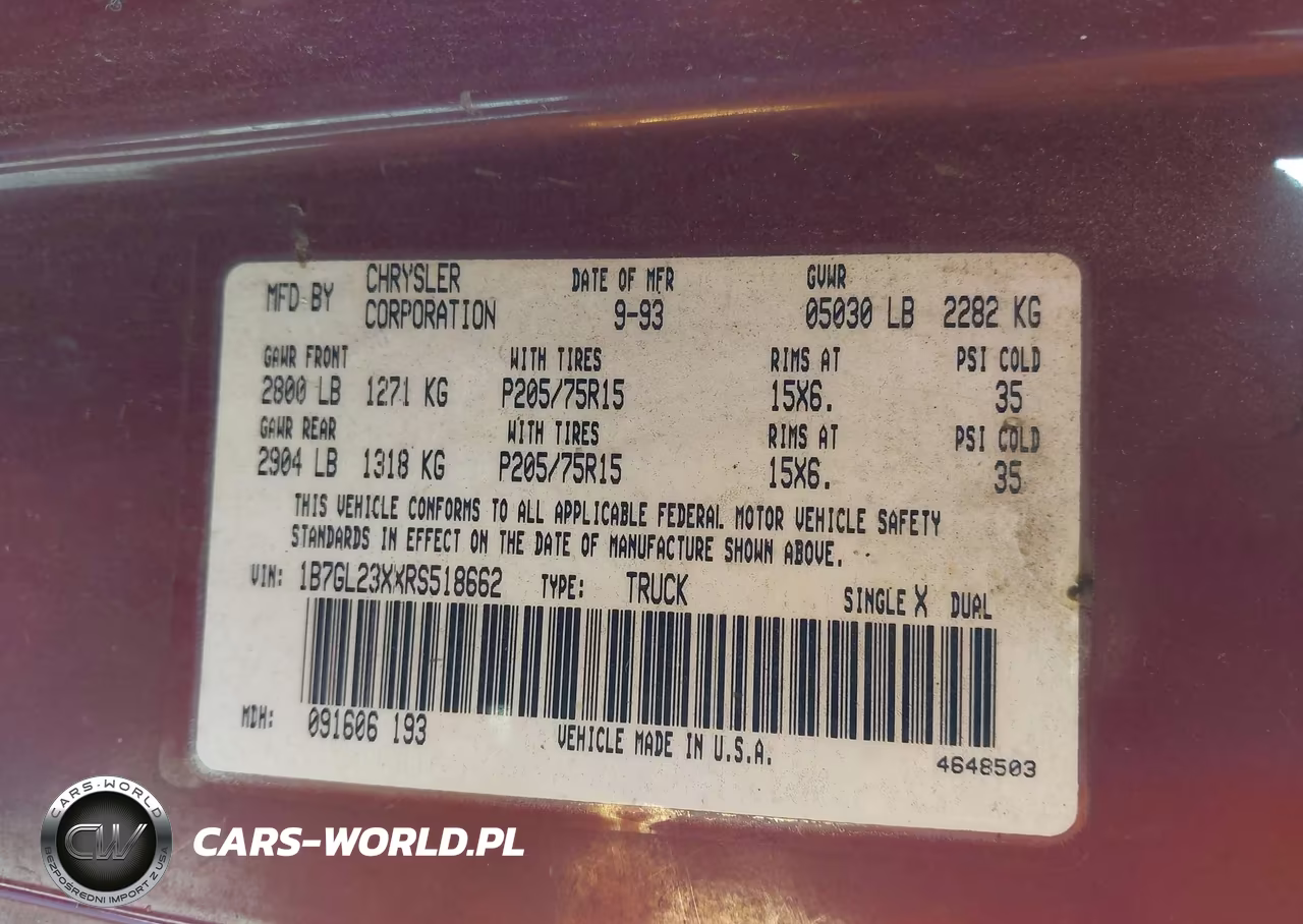 1994 Dodge Dakota VIN:1B7GL23XXRS518662 - 9