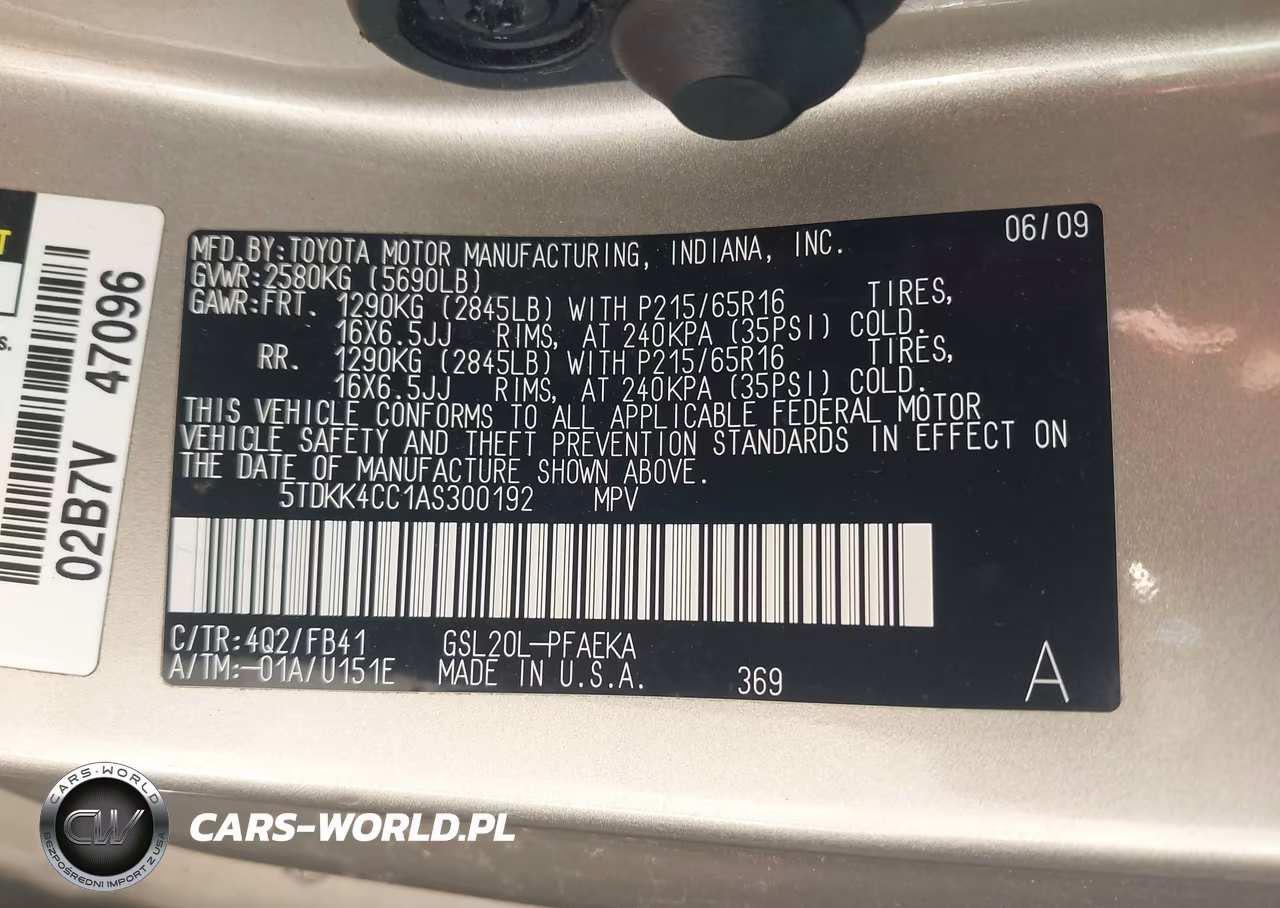 2010 Toyota Sienna Ce VIN:5TDKK4CC1AS300192 - 9