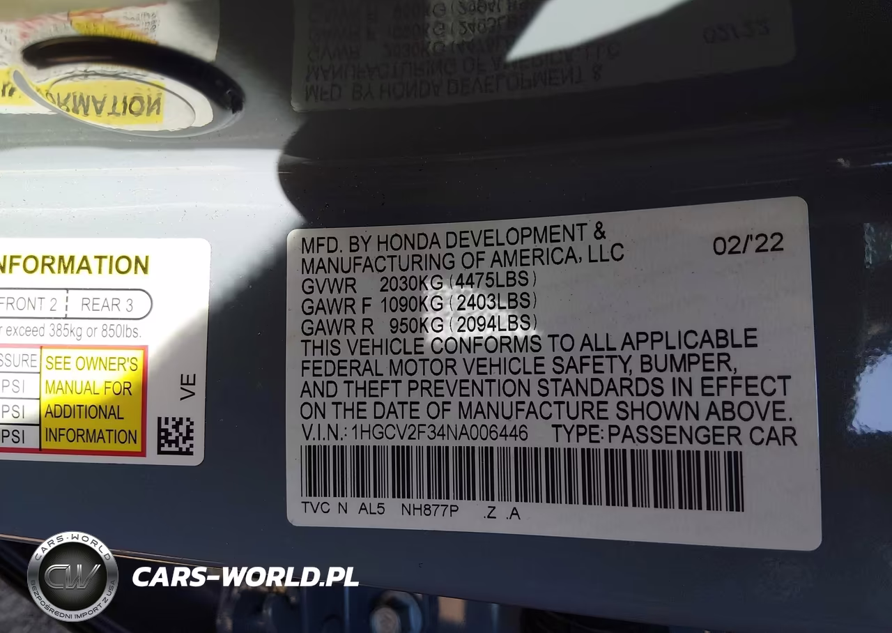 2022 Honda Accord Sport 2.0T VIN:1HGCV2F34NA006446 - 9