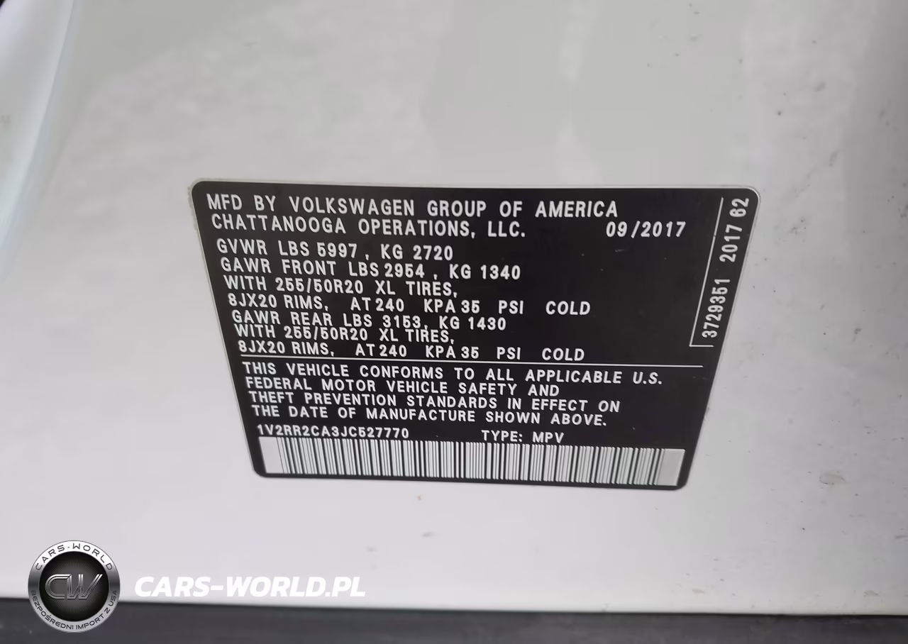 2018 Volkswagen Atlas 3.6L V6 Sel VIN:1V2RR2CA3JC527770 - 9