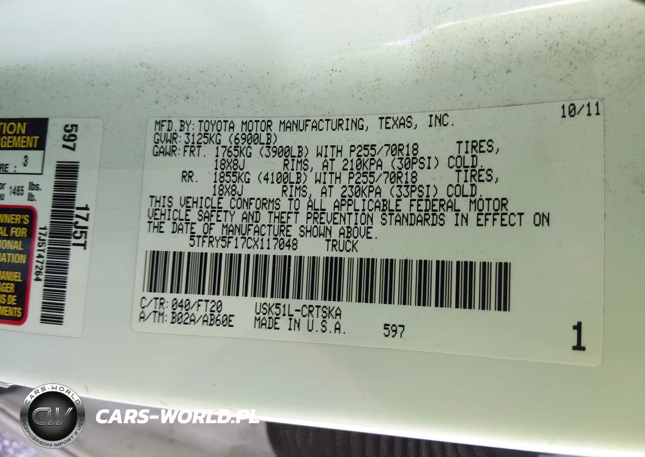 2012 Toyota Tundra Double Cab Sr5 VIN:5TFRY5F17CX117048 - 9