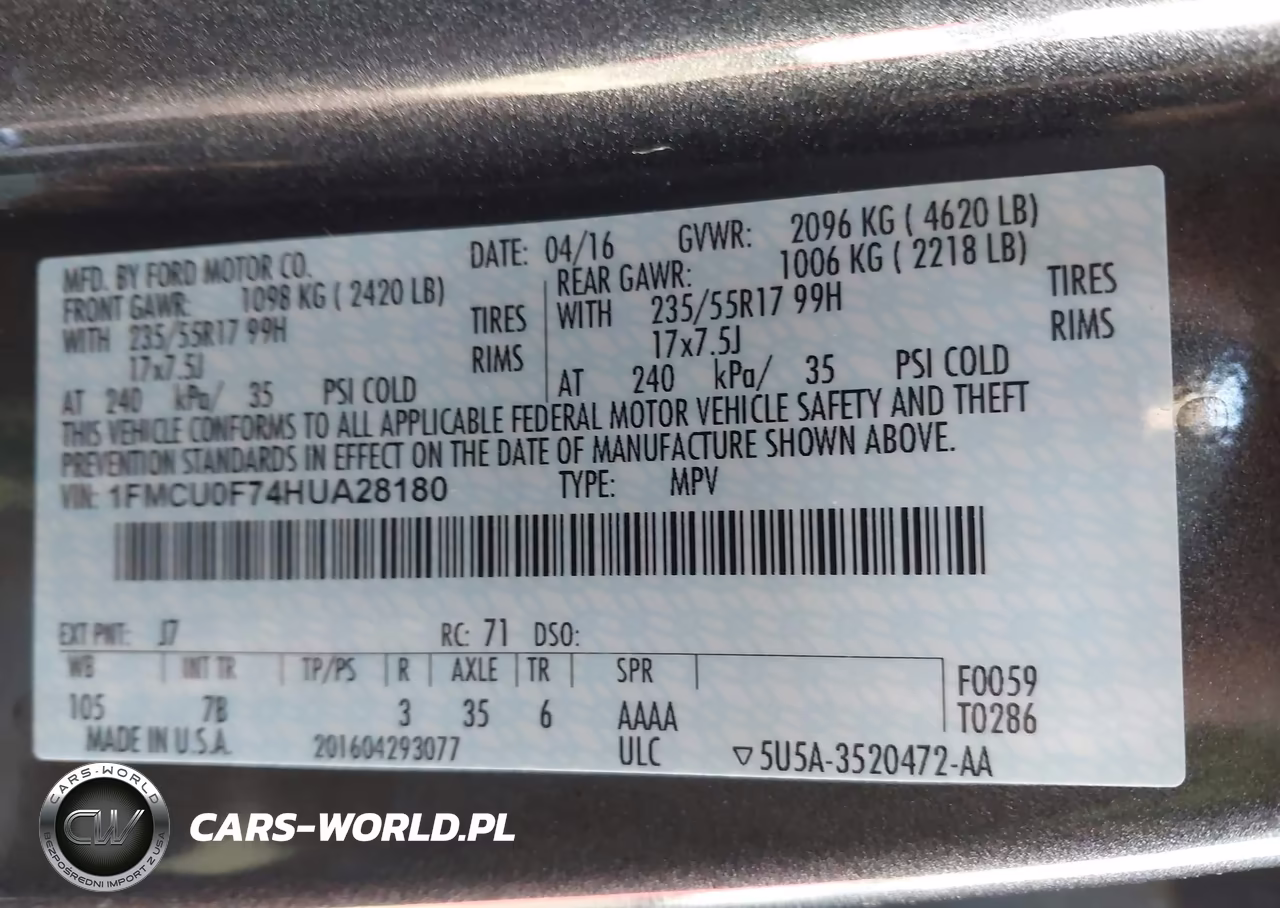 2017 Ford Escape S VIN:1FMCU0F74HUA28180 - 9