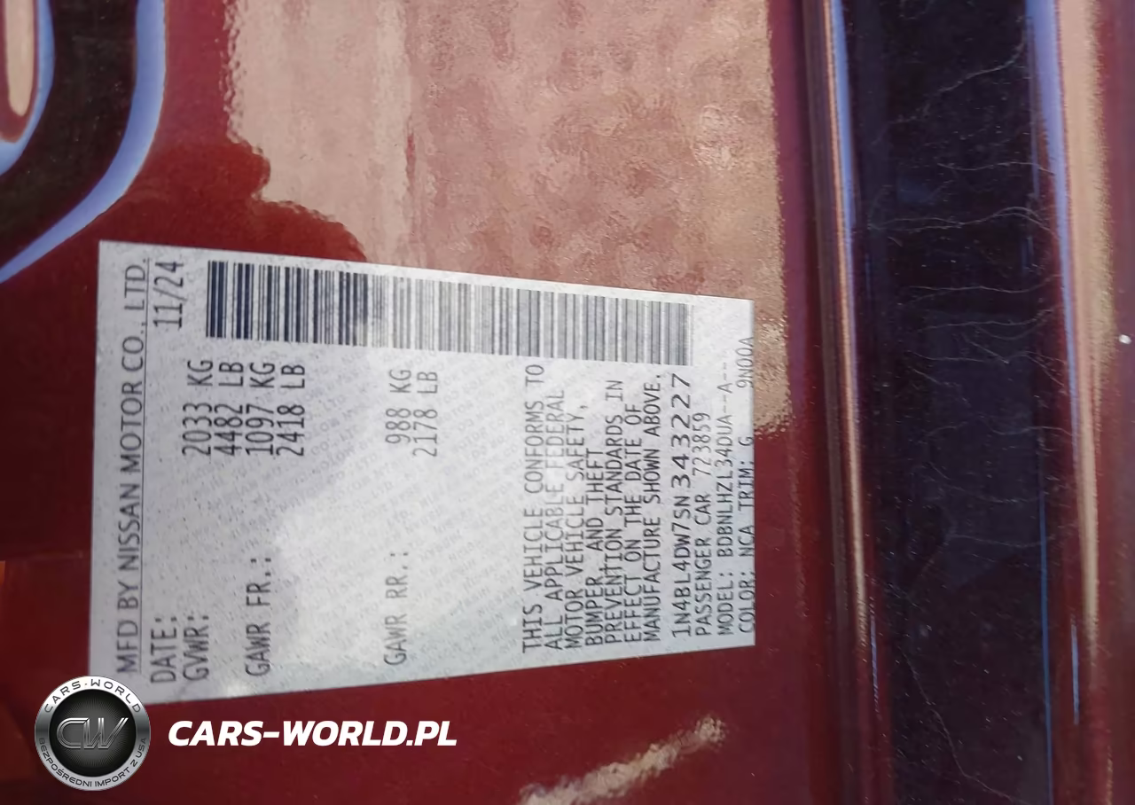 2025 Nissan Altima Sv VIN:1N4BL4DW7SN343227 - 9