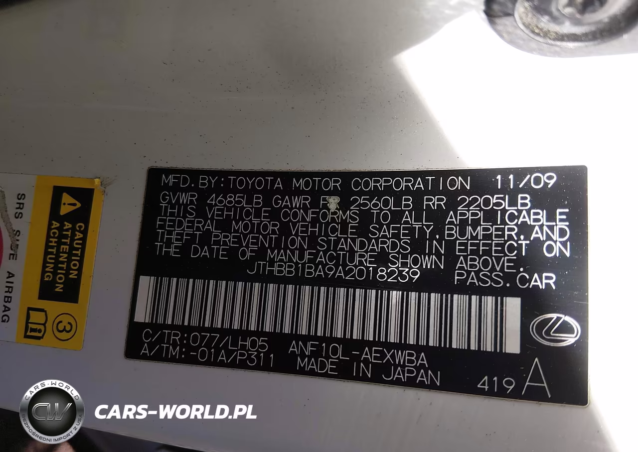2010 Lexus Hs 250H Premium VIN:JTHBB1BA9A2018239 - 9