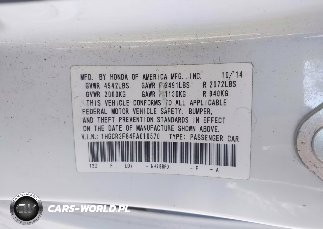 2015 Honda Accord Ex-L V-6 VIN:1HGCR3F84FA010570 - 9