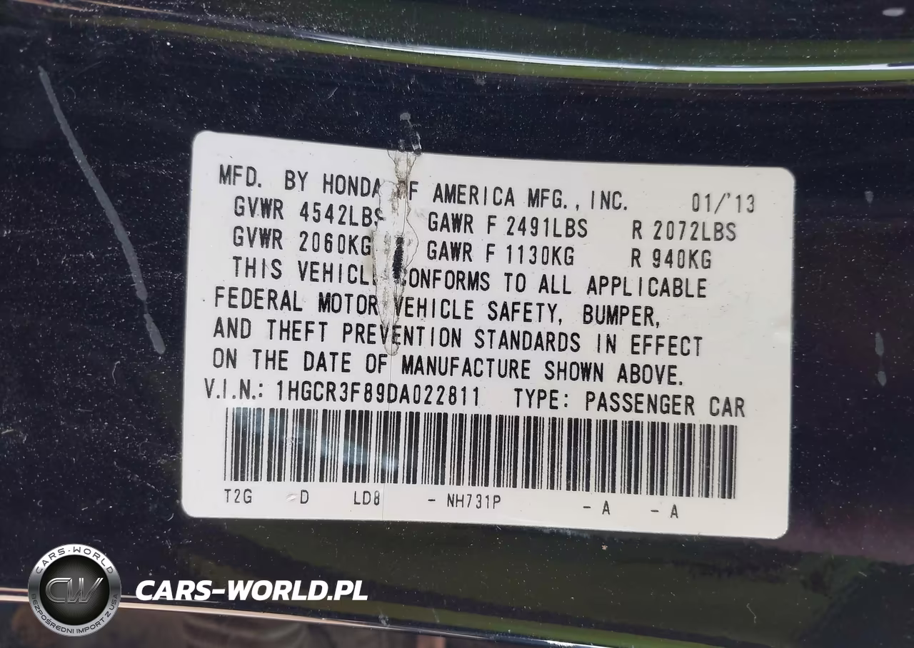2013 Honda Accord Ex-L V-6 VIN:1HGCR3F89DA022811 - 9
