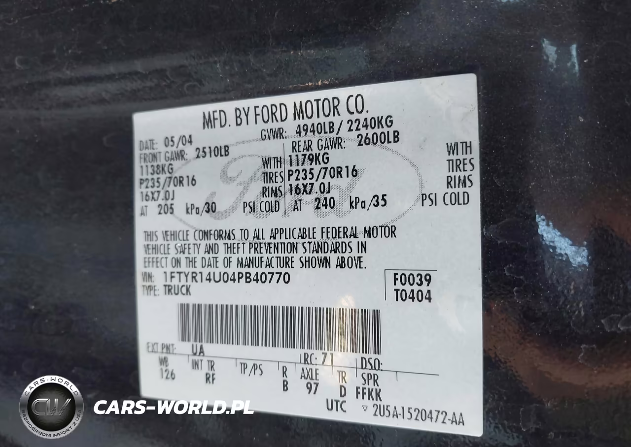 2004 Ford Ranger Edge-Tremor-Xl-Xlt VIN:1FTYR14U04PB40770 - 9