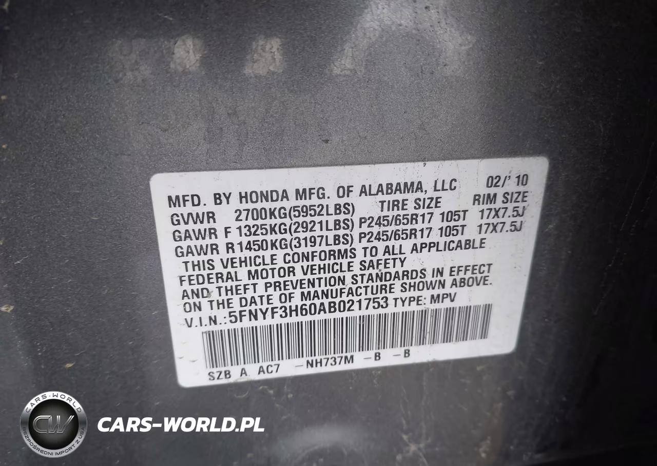 2010 Honda Pilot Ex-L VIN:5FNYF3H60AB021753 - 9