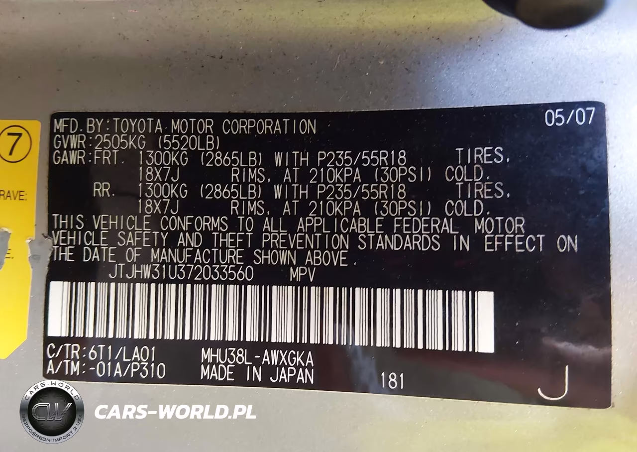 2007 Lexus Rx 400H VIN:JTJHW31U372033560 - 9