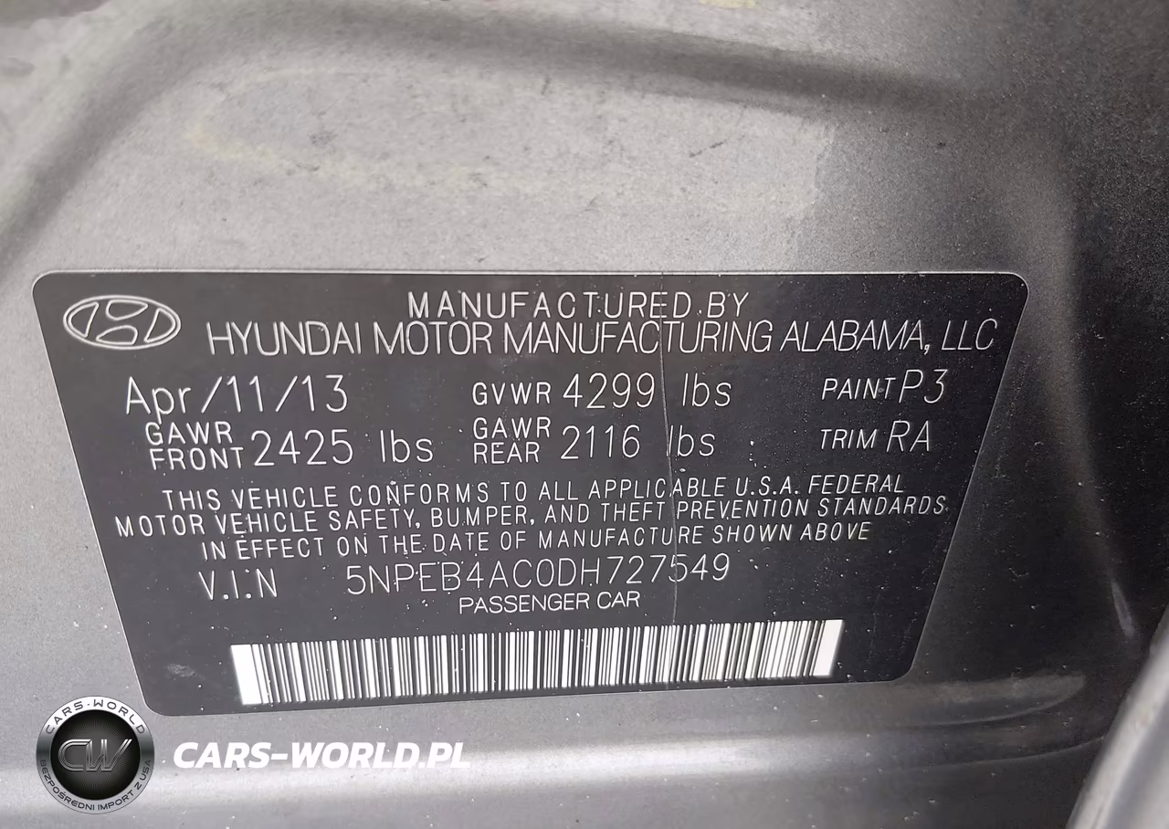2013 Hyundai Sonata Gls VIN:5NPEB4AC0DH727549 - 9