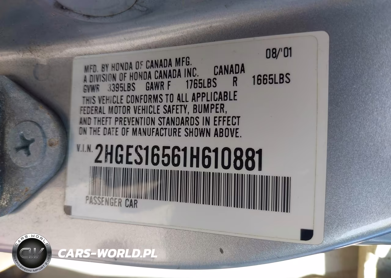 2001 Honda Civic Lx VIN:2HGES16561H610881 - 9
