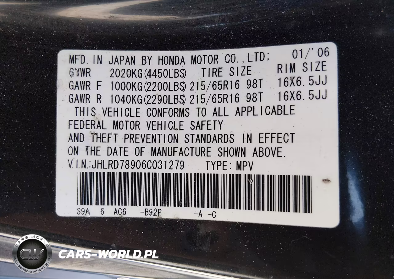 2006 Honda Cr-V Se VIN:JHLRD78906C031279 - 9