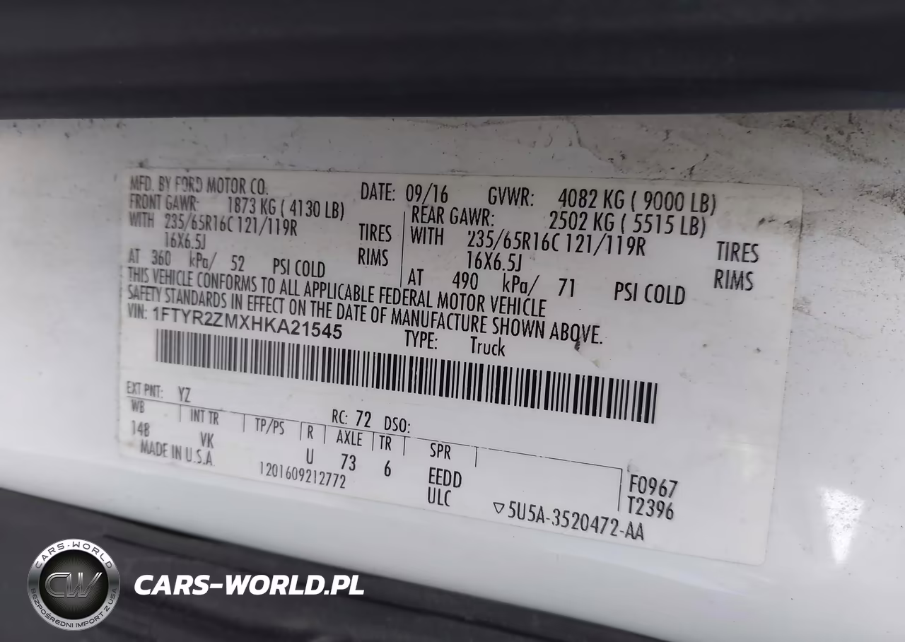 2017 Ford Transit T-250 VIN:1FTYR2ZMXHKA21545 - 9