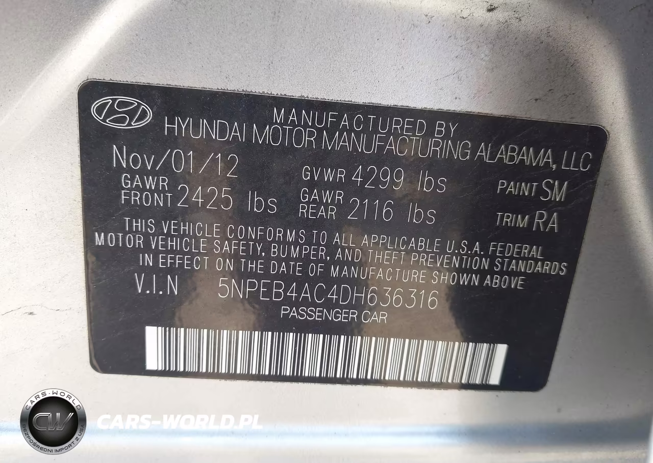 2013 Hyundai Sonata Gls VIN:5NPEB4AC4DH636316 - 9