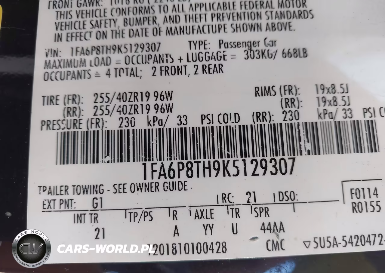 2019 Ford Mustang Ecoboost VIN:1FA6P8TH9K5129307 - 9