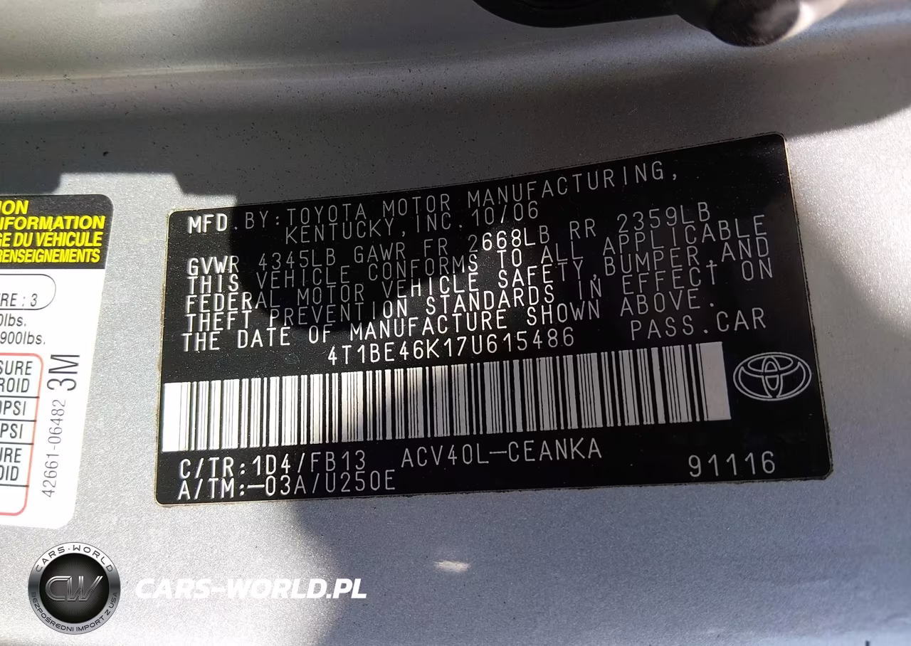 2007 Toyota Camry Ce-Le-Xle-Se VIN:4T1BE46K17U615486 - 9