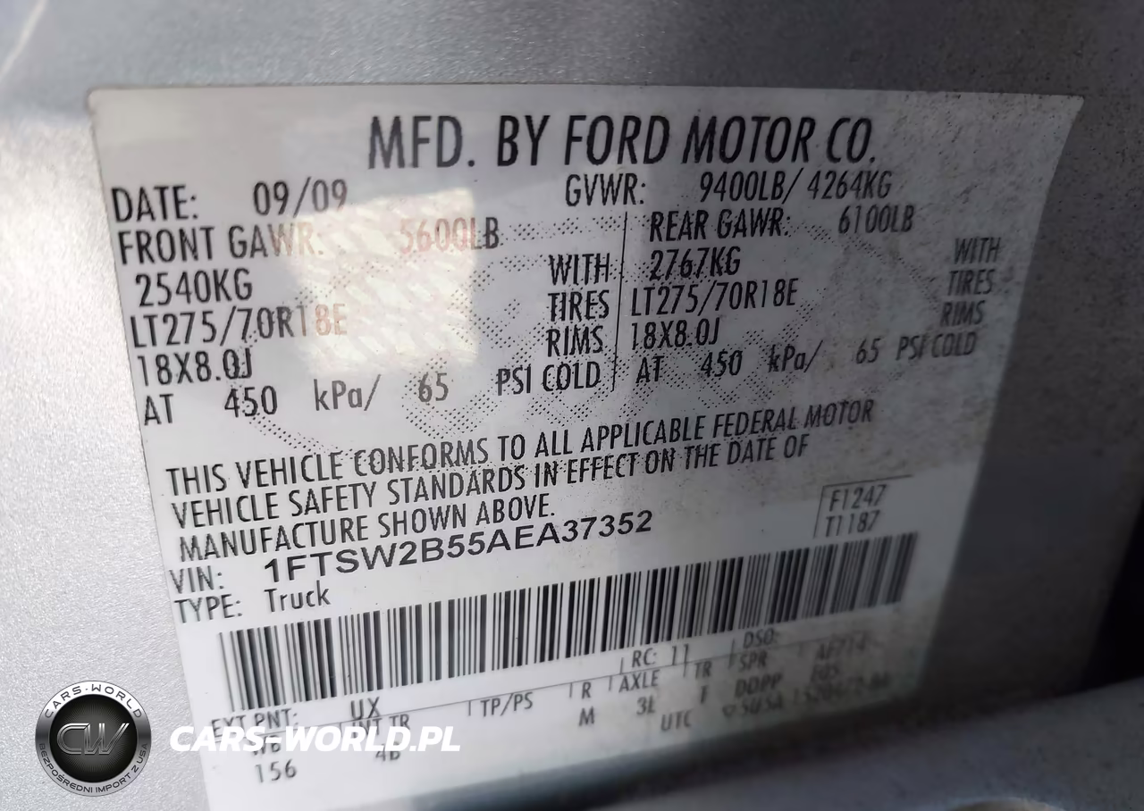 2010 Ford F250 Super Duty VIN:1FTSW2B55AEA37352 - 9