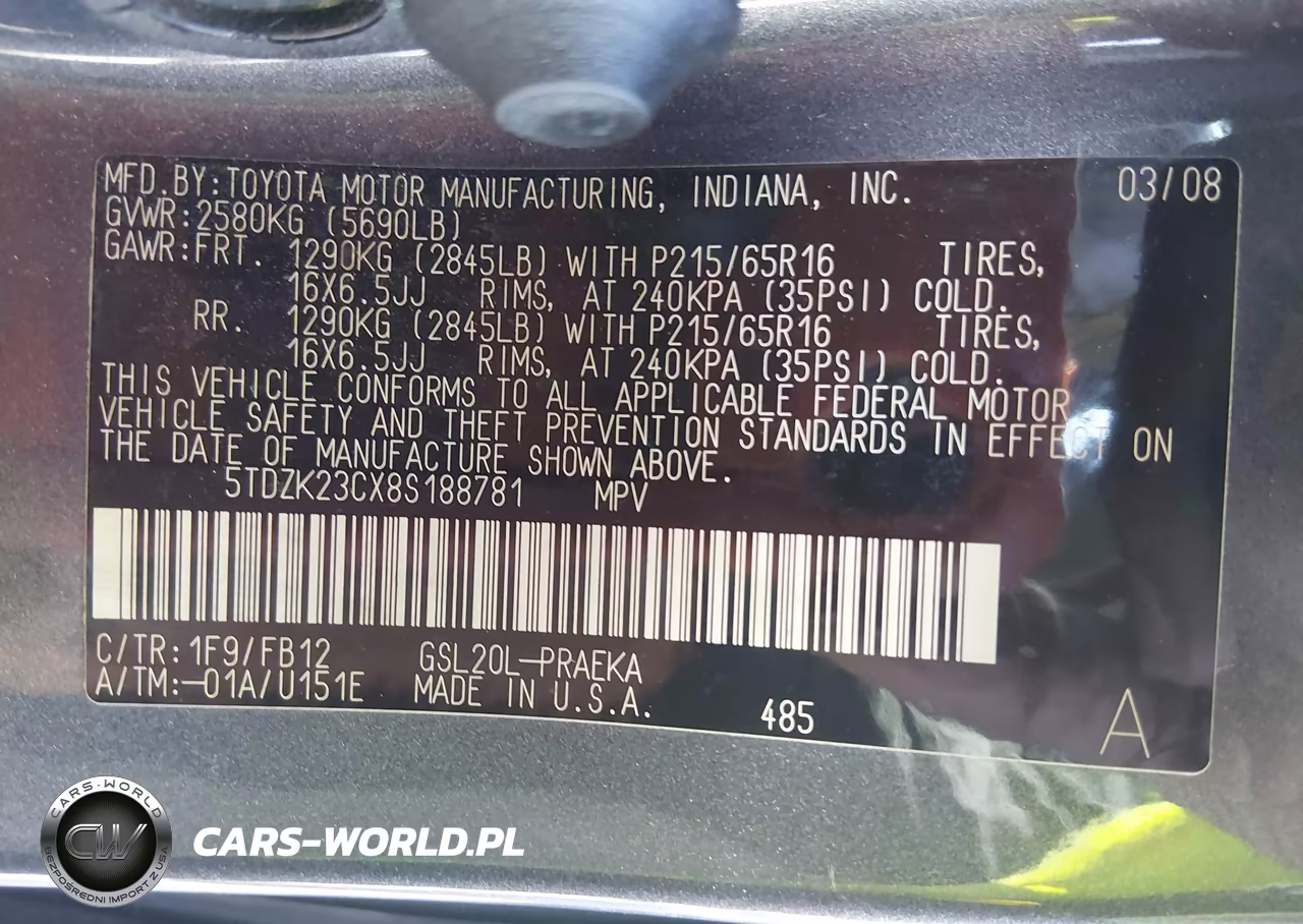2008 Toyota Sienna Ce-Le VIN:5TDZK23CX8S188781 - 9