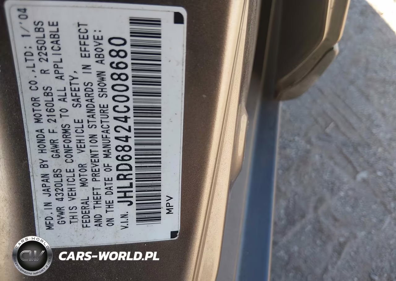 2004 Honda Cr-V Lx VIN:JHLRD68424C008680 - 9