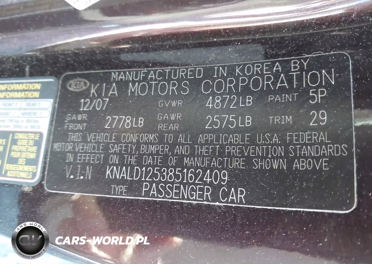 2008 Kia Amanti VIN:KNALD125385162409 - 9
