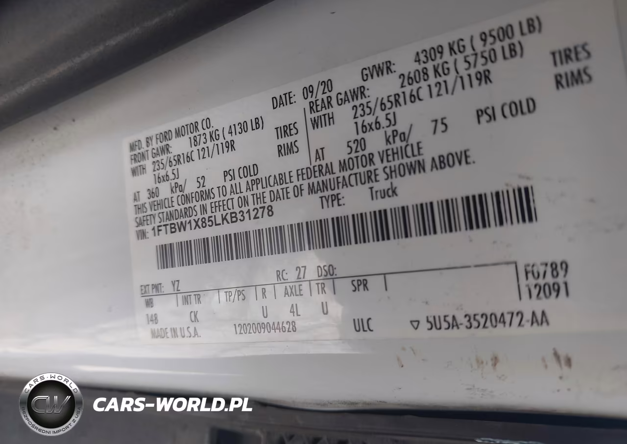 2020 Ford Transit-350 VIN:1FTBW1X85LKB31278 - 9