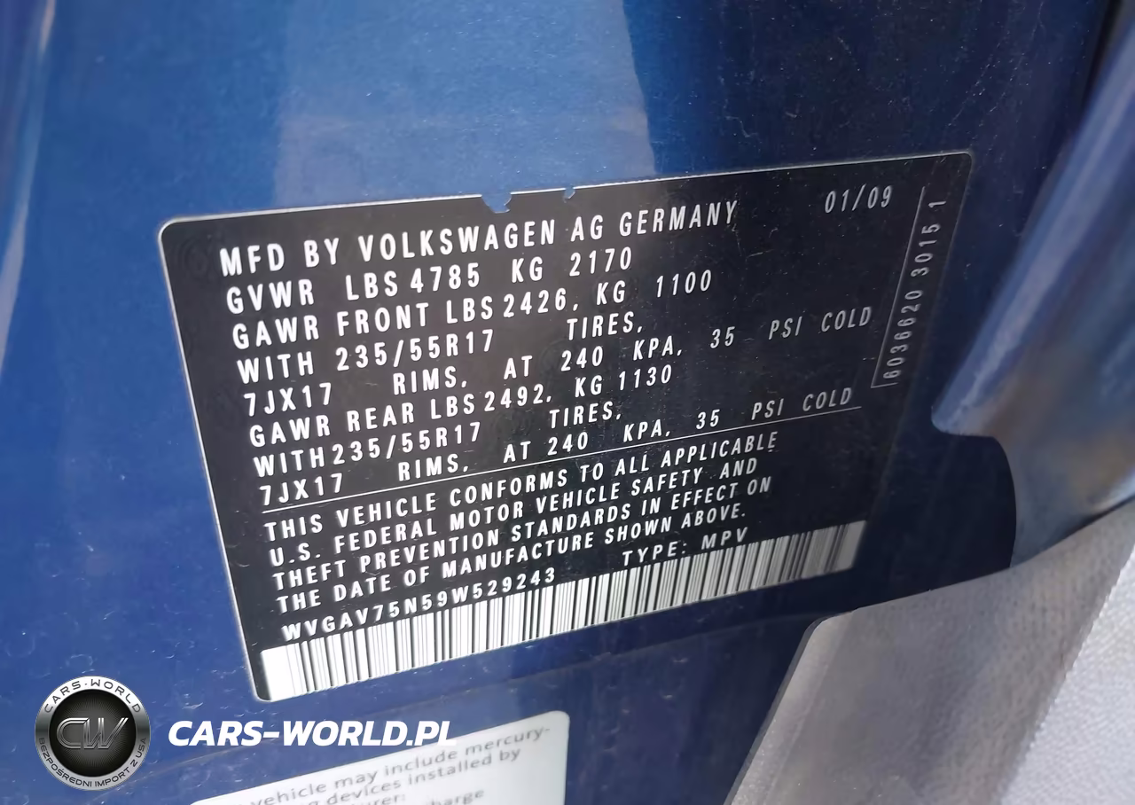 2009 Volkswagen Tiguan Se VIN:WVGAV75N59W529243 - 9