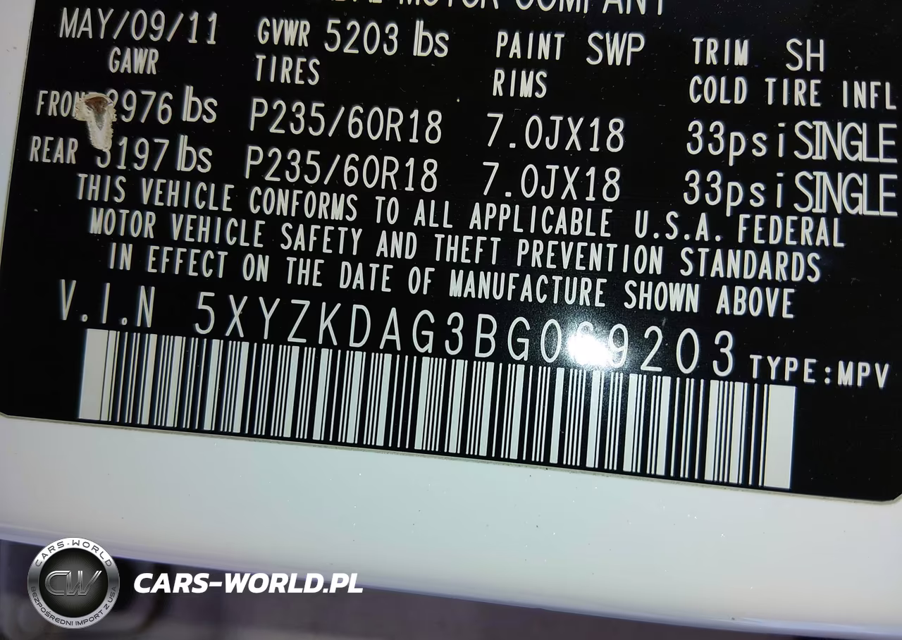 2011 Hyundai Santa Fe Limited V6 VIN:5XYZKDAG3BG069203 - 9