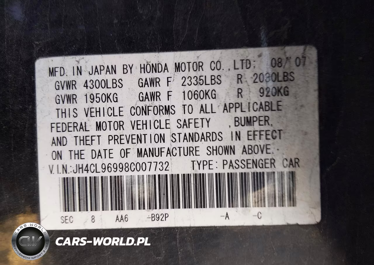 2008 Acura Tsx VIN:JH4CL96998C007732 - 9