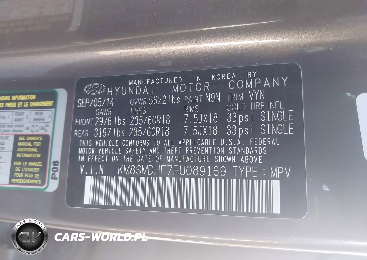 2015 Hyundai Santa Fe Gls VIN:KM8SMDHF7FU089169 - 9
