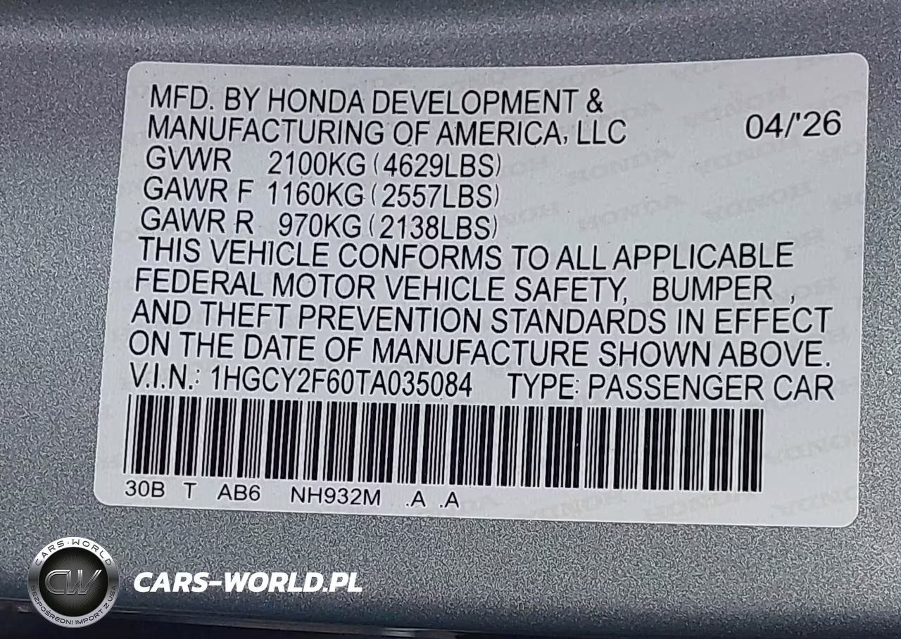 2026 Honda Accord Hybrid Ex-L VIN:1HGCY2F60TA035084 - 9
