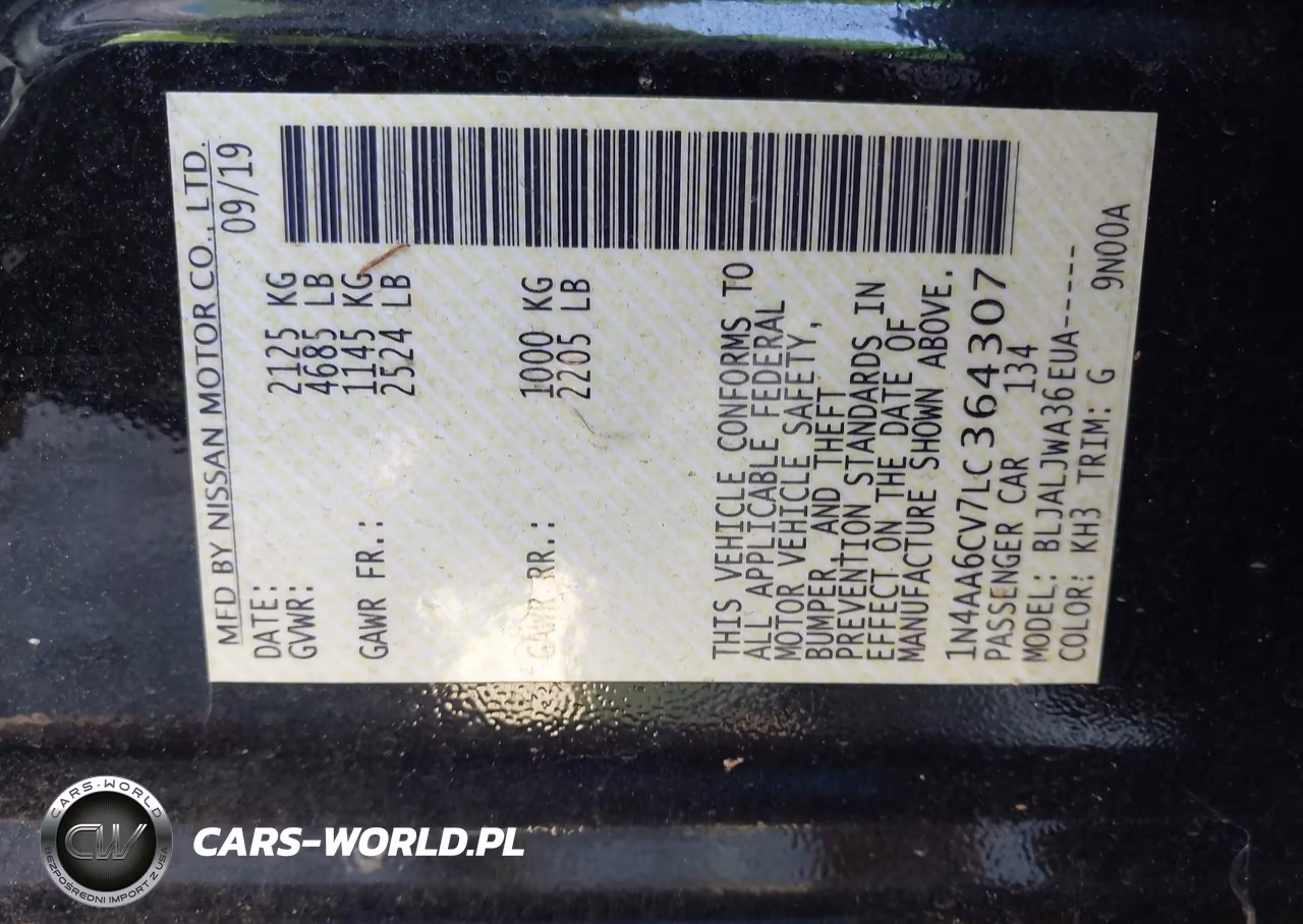2020 Nissan Maxima Sv Xtronic Cvt VIN:1N4AA6CV7LC364307 - 9