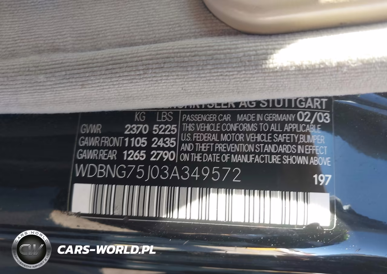 2003 Mercedes-Benz S 500 VIN:WDBNG75J03A349572 - 9